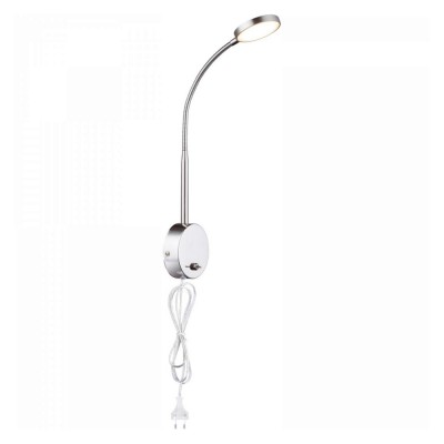 PEGASI Nástěnná svítidlo, flexibilní rameno, husí krk, těleso hliník, povrch chrom lesk, difuzor plast opál, LED 6W, 450lm, teplá 3000K, 230V, IP20, tř.1, rozměry l=300mm, h=510mm, vč vypínače