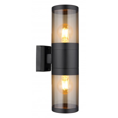 XELOO Nástěnné venkovní svítidlo, těleso nerez, povrch černá mat, difuzor plast kouřový, pro žárovku 2x60W, E27, 230V, IP44, tř.1, rozměry 102x380x155mm, svítí nahoru/dolů.