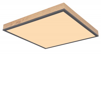 DORO Stropní svítidlo, základna kov, imitace dřevo světlé, rámeček černá, difuzor plast LED 24W, 2100lm/1500lm, teplá 3000K,Ra80, 230V, IP20, 450x450x65mm