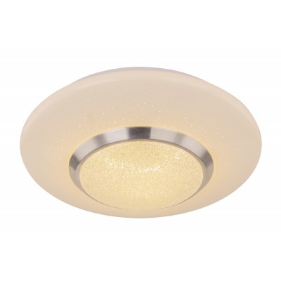 RADA Stropní svítidlo, kov, chrom, difuzor plast opál s třpytivým efektem, LED 24W, 1310lm, CCT vypínačem přepínatelná teplota teplá 3000K, neutr 4000K, denní 6000K, 230V, IP20, rozměry d=380mm, h=70m
