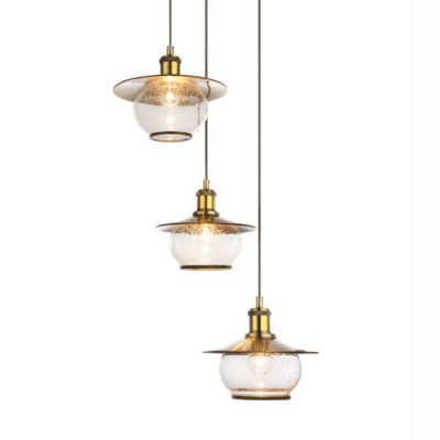 NEVIS Závěsné svítidlo, základna kov, povrch bronz antická, krycí sklo čiré s bublinami, pro žárovku 3x60W, E27, 230V, IP20, tř.1, rozměry d=450mm, vč závěsu l=1500mm lze zkrátit