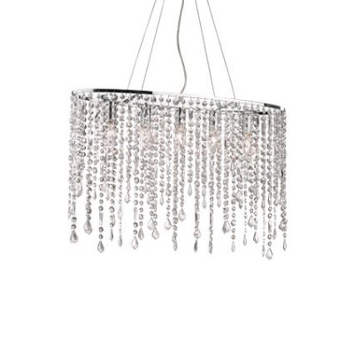 RAIN Závěsné svítidlo lustr, základna kov chrom, difuzor ověsy z čirých křišťálů, pro žárovku 5x40W, E14, 230V, IP20, tř.1, rozměry š=665mm, h=235mm, včetně lankového závěsu l=550-1450mm, lze zkrá