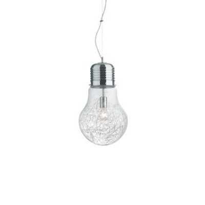 LUCE MAX Závěsné svítidlo, základna a objímka kov chrom, difuzor čiré fouk. sklo s dekor. hliník. drátky uvnitř, pro žár 1x60W, E27, 230V, IP20, tř.1, rozměry d=300mm, vč. lank. závěsu l=540-1400mm, l