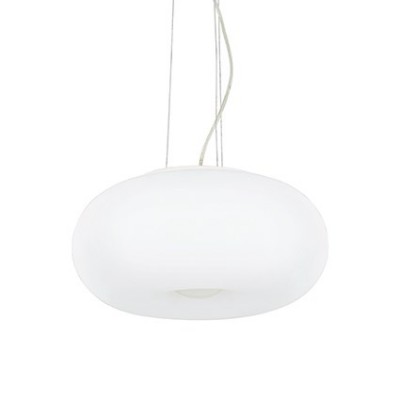 ULISSE Závěsné svítidlo, základna kov, povrch bílý smalt mat, difuzor ručně foukané sklo bílý opál, pro žárovku 60W, E27, 230V, IP20, tř.1. rozměry dle typu, včetně lankového závěsu, lze zkrátit