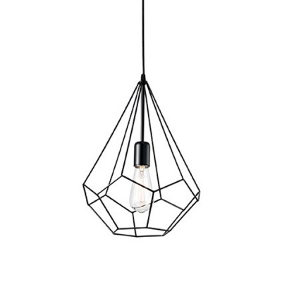 AMPOLLA-3 SP1 Závěsné svítidlo, lustr tvar diamant, základna kov, povrch černá, stínítko kovová mřížka černá, pro žárovku 1x60W, E27, 230V, IP20, tř.1, rozměry d=300mm, vč lankového kabelu l=1200mm lze zkr