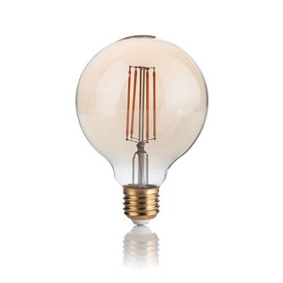 VINTAGE-LED Světelný zdroj žárovka globe, zákl kov, krycí sklo jantar, LED 4W, E27, G95, teplá 3000K, 300lm, 230V, stř život 15.000h, 15.000x zap/vyp, d=95mm h=135mm