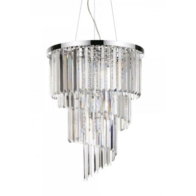 CARLTON Závěsné svítidlo lustr, základna kov, povrch chrom/zlatá, dekorativní křišťálové ověsy, pro žárovku 12x40W, E14, 230V, IP20, tř.2, rozměry d=500mm, h=690mm, vč. závěs lanek l=2840mm, lze zkrátit.