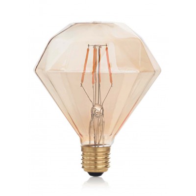 LAMPADINA LED žárovka, těleso kov zlatá, krycí sklo jantar, LED 4W, E27, teplá 2200K, 380lm, Ra80, 230V, tř.1, rozměry d=105mm, h=135mm