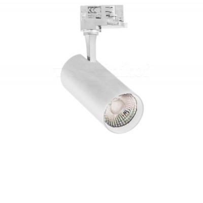 FOX Bodové svítidlo do 3F lišty, nastavitelný směr svícení, těleso hliník, povrch bílá, LED 25W, teplá 3000K, 2500lm, vyzař. úhel 35°, 230V, IP20, tř.1, rozměry d=70mm, h=161mm.