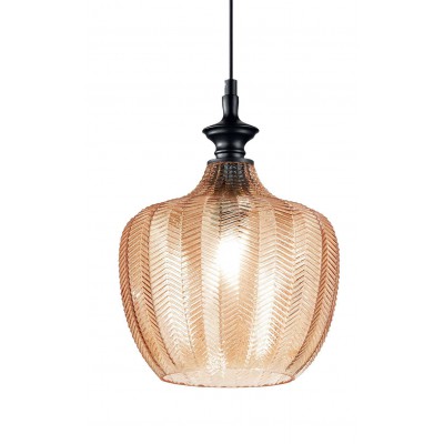 LORD Závěsné svítidlo, základna kov, povrch černá, stínítko sklo jantarové, pro žárovku 1x60W, E27, 230V, IP20, tř.2, rozměry d=230mm, h=330mm, závěsný kabel l=2750mm lze zkrátit.