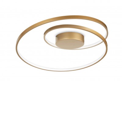 OZ LED 49W Stropní přisazené svítidlo, těleso kov, povrch mosaz, difuzor plast opál, LED 49W, teplá 3000K, 5200lm, 230V, IP20, tř.1, rozměry d=600mm.