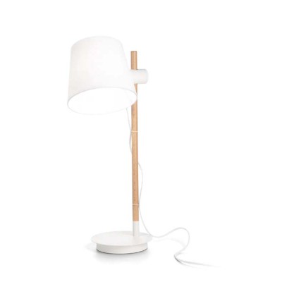 AXEL Stolní lampa, nastavitelná výška stínidla, základna kov, barva bílá, těleso dřevo světlé, stínítko plast bílá, pro žárovku 1x60W, E27, 230V, IP20, rozměry d=200mm, h=660mm.