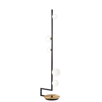 BIRDS Stojací lampa, základna kov, povrch mosaz a černá, dif sklo opál, pro žárovku 5x15W, G9, 230V, IP20, tř.1, rozměry d=300mm, h=1600mm.