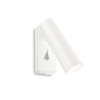 PIPE Nástěnné svítidlo pro osvětlení u lůžka v ložnici, nast. směr svícení, těleso hliník, povrch bílá, LED 7W, 580lm, teplá 3000K, 230V, IP20, tř.2, rozměry 50x105x125mm, vč vypínače na tělese