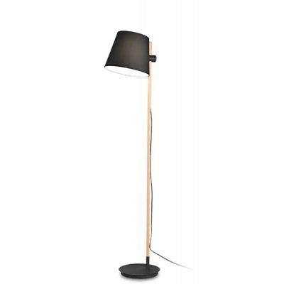 AXEL Stojací lampa, nastavitelná výška stínidla, základna kov, barva černá/bílá, těleso dřevo světlé, stínítko plast černá/bílá, pro žárovku 1x60W, E27, 230V, IP20, rozměry d=300mm, h=1680mm.