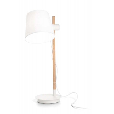 AXEL Stolní lampa, nastavitelná výška stínidla, základna kov, barva bílá, těleso dřevo světlé, stínítko plast černá, pro žárovku 1x60W, E27, 230V, IP20, rozměry d=200mm, h=660mm.
