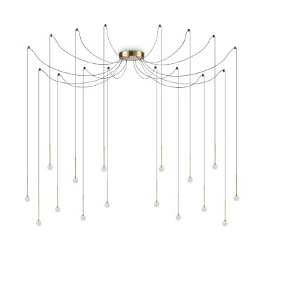 LUCCIOLA Závěsné svítidlo, lustr, základna kov, povrch mosaz, difuzor plast opál, LED 16W, 1300lm, teplá 3000K, 230V, IP20, tř. 2, rozměry d=200mm, vč závěs kabelů l=5435mm, lze zkrátit.