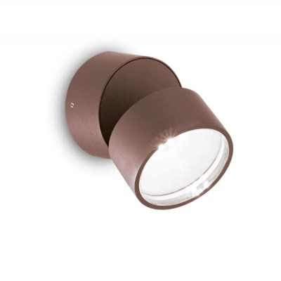 OMEGA Nástěnné venkovní svítidlo, nastav. směr svícení, těleso hliník, povrch kávová, difuzor sklo opál, LED 7W, neutrální 4000K, 610lm, 230V, IP54, tř.1, rozměry d=90mm, h=85mm.