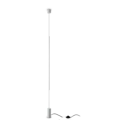 FILO Stojací lampa s upevněním ke stropu, těleso kov, povrch bílá, difuzor plast opál, LED 14W, 1500lm, teplá 2700K, 230V, IP20, rozměry d=60mm, h=7040mm, vypínač na kabelu.
