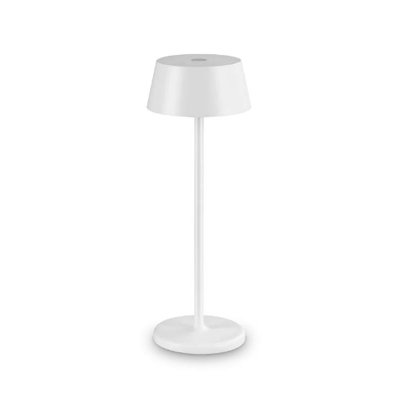 PURE Stolní venkovní lampa, těleso kov, povrch bílá, difuzor plast opál, LED 1,5W, 230lm, teplá 3000K, dotykové stmívání, nabíjení USB-C, výdrž cca 7 hodiny, IP54, rozměry d=115mm, h=320mm.