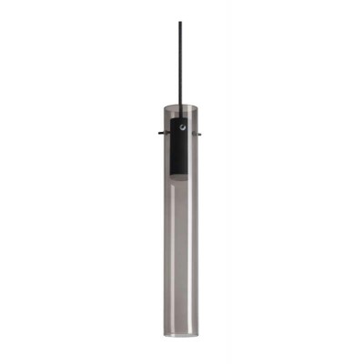 FLAM Závěsné svítidlo, základna kov, povrch černá, stínítko sklo čiré/kouřové/černé, LED 10W, 900lm, teplá 3000K, 230V, IP20, tř.2, rozměry d=60mm, h=400mm, vč. závěs. kabelu l=2700mm, lze zkrátit.