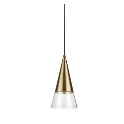 CONO Závěsné svítidlo, těleso kov, povrch mosaz, pro žárovku 1x28W, GU10, 230V, IP20, tř.2, rozměry d=150mm, h=300mm, vč závěs kabelu l=2333mm, lze zkrátit.