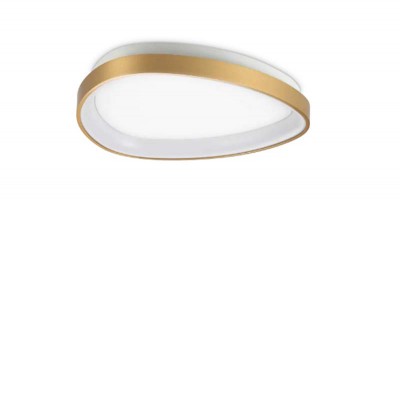 GEMINI Stropní přisazené svítidlo, těleso hliník, povrch mosaz, difuzor plast opál, LED 42W, 4450lm, teplá 3000K, stmív. DALI/PUSH, IP20, tř.1, rozměry 810x810mm.