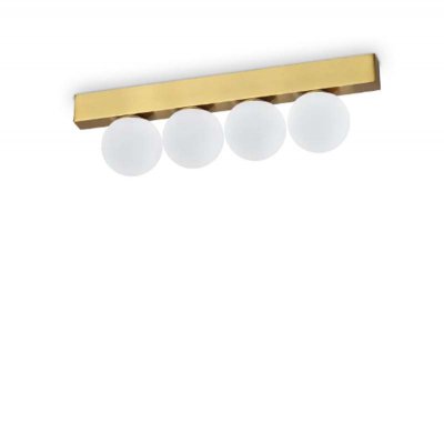 PING PONG Stropní přisazené svítidlo, těleso kov, povrch mosaz, difuzor plast opál, LED 12W, 1000lm, teplá 3000K, 230V, IP20, tř.2, rozměry 310x90x60mm.