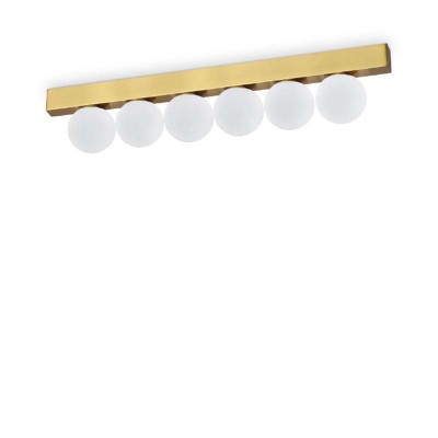 PING PONG Stropní přisazené svítidlo, těleso kov, povrch mosaz, difuzor plast opál, LED 18W, 1500lm, teplá 3000K, 230V, IP20, tř.2, rozměry 435x90x60mm.