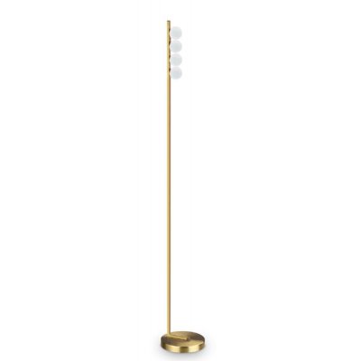PING PONG Stojací lampa, základna kov, barva mosaz, difuzor plast opál, LED 12W, 1000lm, teplá 3000K, 230V, IP20, tř.2, rozměry d=220mm, h=1550mm.