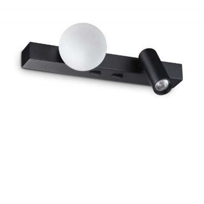 PING PONG Nástěnné svítidlo, nast. směr svícení, těleso kov, povrch bílá/černá/mosaz, LED 6W, 600lm, teplá 3000K, 230V, IP20, tř.2, rozměry 216x95x90mm, vč vypínače na tělese.