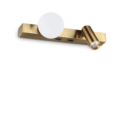 PING PONG Nástěnné svítidlo, nast. směr svícení, těleso kov, povrch mosaz, LED 6W, 600lm, teplá 3000K, 230V, IP20, tř.2, rozměry 216x95x90mm, vč vypínače na tělese.