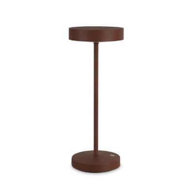 TOFFEE Stolní venkovní lampa, těleso hliník, povrch kávová, difuzor plast opál, LED 2W, 230lm, teplá 3000K, nabíjení USB-C, výdrž cca 4 hodiny, IP54, rozměry d=120mm, h=320mm.