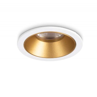 GAME ROUND Stropní podhledové svítidlo bodové, těleso hliník, povrch kruh bílá, reflektor zlatá, LED 20W, 2100lm, teplá 2700K, UGR<19, Ra90, 230V, IP20, tř.2. rozměry d=120mm, h=105mm.