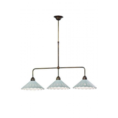 FIORDIPIZZO Závěsné svítidlo, těleso kov, povrch mosaz antik, stínítko keramika, pro žárovku 3x46W, E27, A60, 230V, IP20, tř.1, l=1150mm, h=110mm, závěs l=600-900mm