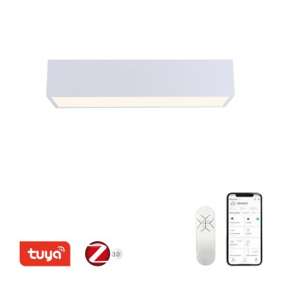 CANTO Stropní svítidlo, kov, povrch bílá, dif plast opál, LED 34W, 2450lm, smart TUYA, Zigbee 3.0, dálk ovl. (souč) nebo mob. tel. CCT nast teplota teplá 2700K-denní 6500K, stmív, 230V, 600x150x100mm