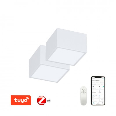 CANTO Stropní svítidlo, 2ks, kov, bílá, dif plast opál, LED 12W, 840lm, smart TUYA, Matte, Zigbee 3.0, dálk ovl. (souč.) nebo mob. tel. CCT nast teplota teplá 2700K-denní 6500K, stmív, 230V, 150x150x100mm