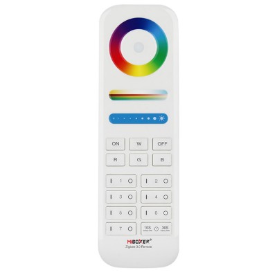 NEO LITE RF dálkový ovladač smart Tuya, pro ovládání zařízení Zigbee 3.0 v2, pro osvětlení, funkce zap/vyp, CCT nastav. teplota svícení, stmívání, RGB, plast bílá, rozměry 53x153x19mm