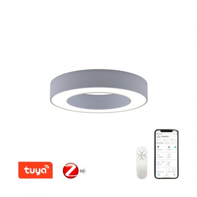 PASTEL Stropní svítidlo, kov, šedá, dif plast opál, LED 66W, smart TUYA, Matter, Zigbee 3.0, dálk ovl. (souč) nebo mob. telefonem CCT nast teplá 2700K-denní 6500K, stmív 230V, d=950mm, h=100mm