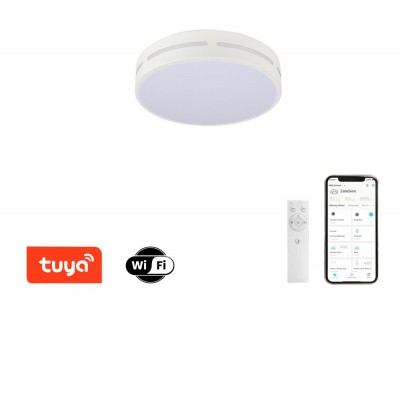 PERFECTO Stropní svítidlo, těleso kov, povrch bílá, dif plast opál, LED 48W, smart TUYA, WiFi, dálk ovl. (souč) nebo mob. telefonem CCT nast teplá 2700K-denní 6500K, stmív 230V, d=500mm, h=60mm