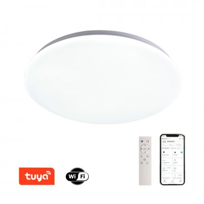 ANCORA Stropní svítidlo, těleso kov, bílá, dif plast opál, LED 36W, 1680lm, smart TUYA, WiFi, dálk ovl. Beacon (souč) nebo mob. tel. CCT nast teplá 2700K-denní 6500K, stmív 230V, d=450mm, h=60mm