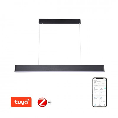MILANO Závěsné svítidlo, kov, bílá/černá/zlatá, dif plast opál, LED 40W, 2824lm, smart TUYA, Matter, Zigbee 3.0, dálk ovl. (souč.) nebo tel.  CCT nast teplota teplá 2700K - denní 6500K, RGB, stmív., 230V, IP20, 1200x90x40mm