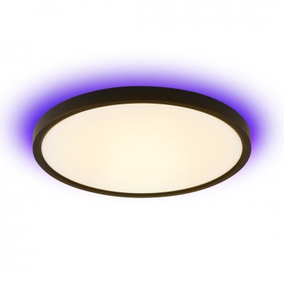 TUDO Stropní svítidlo, kov, černá, dif plast opál, LED 50W, 3200lm, smart TUYA, WiFi, dálk ovl. Beacon (souč) nebo mob. tel. CCT nast teplá 2700K-denní 6500K, RGB, stmív 230V, d=450mm, h=35mm