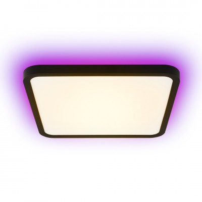 TUDO Stropní svítidlo, těleso kov, bílá/černá, dif plast opál, LED 50W, 3200lm, smart TUYA, WiFi, dálk ovl.Beacon (součástí) nebo mob. tel. CCT nast teplota teplá 2700K - denní 6500K, stmív, RGB, 230V, IP20, rozměry 400x400x35mm.