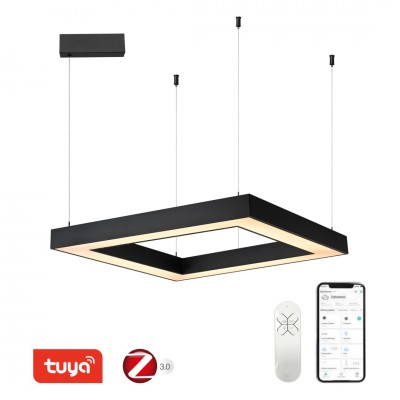 CANTO SLIM Závěsné svítidlo, kov, černá, dif plast opál, LED 60W, 4200lm, smart TUYA, Zigbee 3.0, dálk ovl. (souč.) nebo tel.  CCT nast teplá 2700K-denní 6500K, stmív 230V, 800x800mm, záv lanko l=1500mm