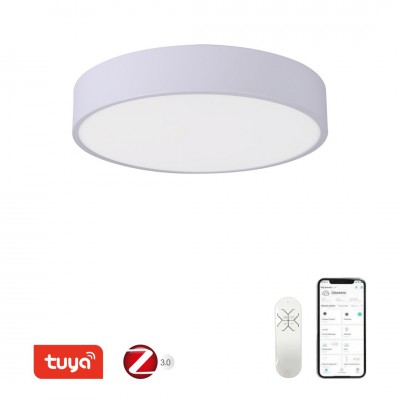 RONDATE SLIM Stropní svítidlo, kov, povrch bílá, dif plast opál, LED 25W, smart TUYA, Matter, Zigbee 3.0., dálk ovl. (součástí) nebo mob. tel. CCT nast teplota teplá 3000K - denní 6000K, stmív, d=400mm, h=70mm.