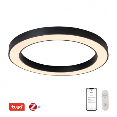 PASTEL SLIM Stropní svítidlo, těleso kov, černá, dif plast opál, LED 66W, smart TUYA, Matter, Zigbee 3.0, dálk ovl. (souč) nebo mob. tel. CCT nast teplá 2700K-denní 6500K, stmív 230V, d=950mm, h=70mm