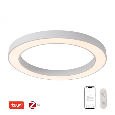 PASTEL SLIM Stropní svítidlo, těleso kov, bílá, dif plast opál, LED 66W, smart TUYA, Matter, Zigbee 3.0, dálk ovl. (souč) nebo mob. tel. CCT nast teplá 2700K-denní 6500K, stmív 230V, d=950mm, h=70mm