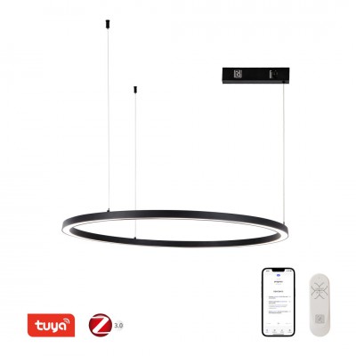 FINO NEW Závěsné svítidlo, kov, černá/zlatá, dif plast opál, LED 60W, 4200lm, smart TUYA, Matter, Zigbee 3.0, dálk ovl. (souč.) nebo tel.  CCT nast teplota teplá 2700K - denní 6500K, stmív, 230V, IP20, d=800mm, záv lanko l=1500mm, lze zkr.
