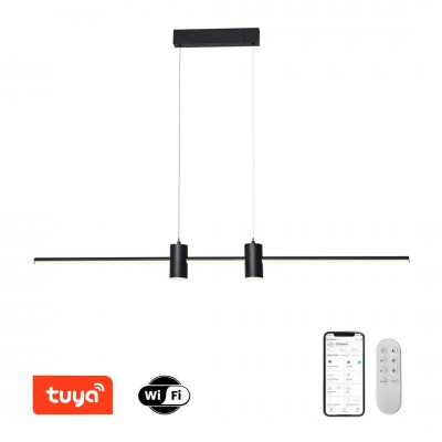 ESTRELAS Závěsné svítidlo, kov, černá, dif plast opál, LED 30W, 2100lm, smart TUYA, WiFi, dálk ovl. Beacon (souč.) nebo tel.  CCT nast teplá 2700K-denní 6500K, stmív 230V, 1250x70mm, záv l=1500mm